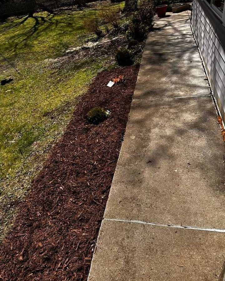 New mulched garden bed along a walkway