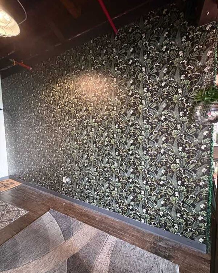 Finished patterned wallpaper accent wall